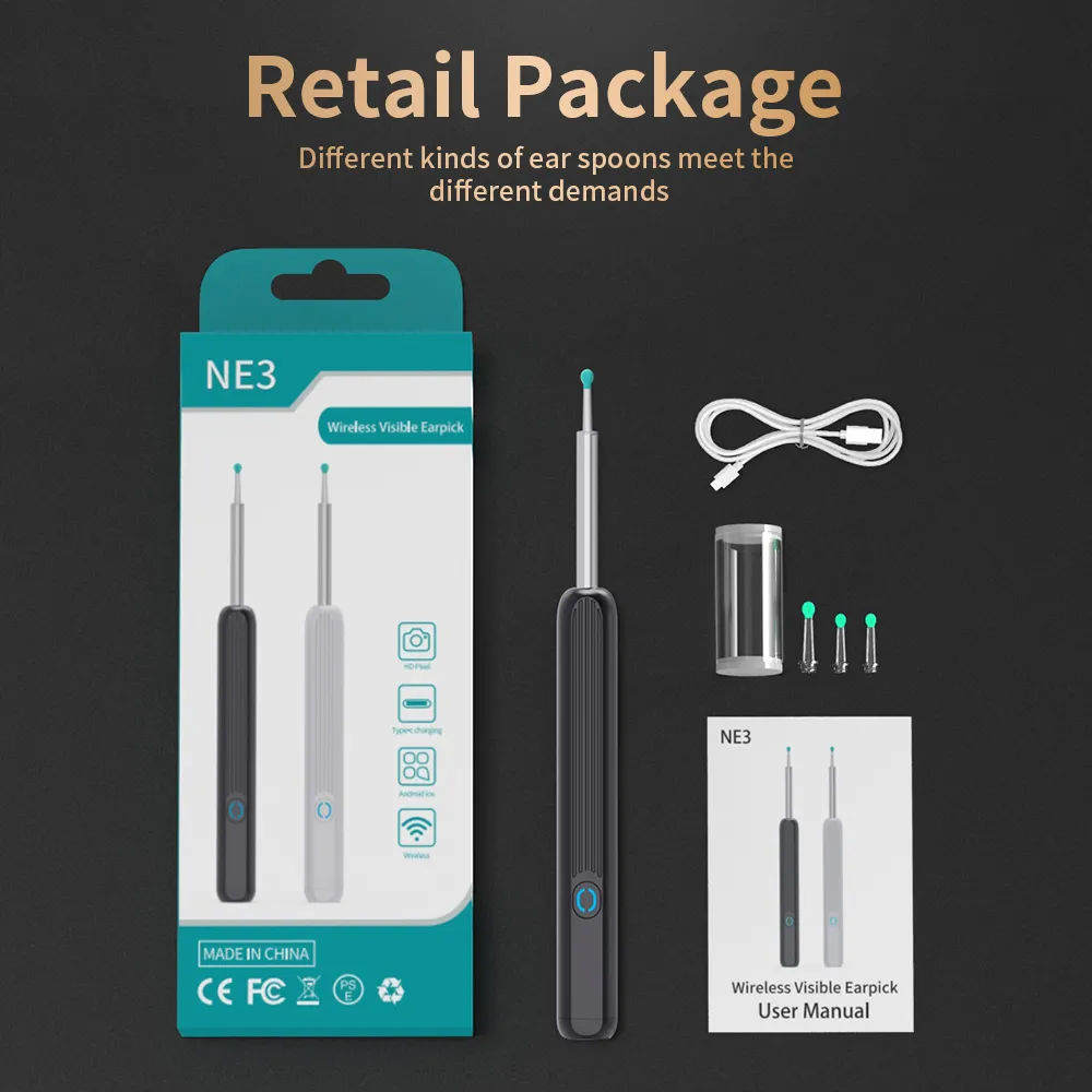 NE3 Ear Cleaner High Precision Ear Wax Removal Tool with Camera LED Light  Wireless Otoscope Smart Ear Cleaning Kit Best Gift