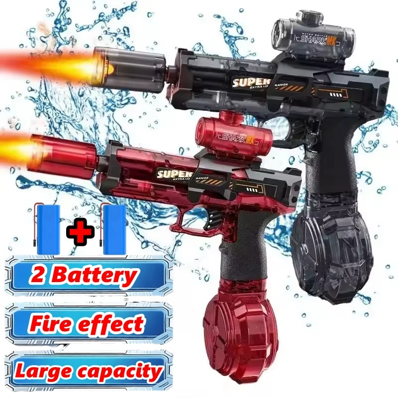전기 물총 장난감, 불꽃 LED 조명, 어린이 물총, 여름 야외 해변 수영장 장난감 (어린이 및 성인용)