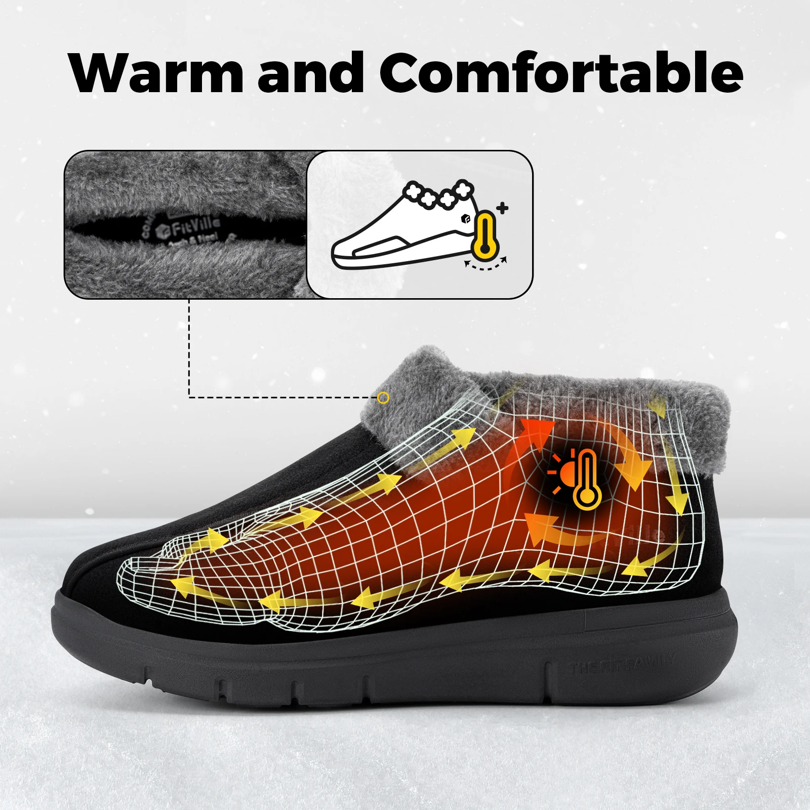 Fitville Winter Shoes Men's Boots Plush Cotton Home Shoes Warm Thick Wide Shoes One-Step Non-Slip Lightweight Cold-Proof Shoes 4