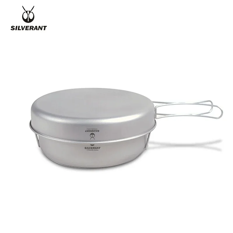 Titanium Pot And Frying Pan Combination 2 Piece Set Outdoor Large Camping Cookware With Folding Handle For Travel Bushcraft