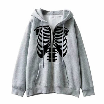 Skeleton Zipper Hoodie Harajuku Long Sleeve Sweatshirt Skull 2
