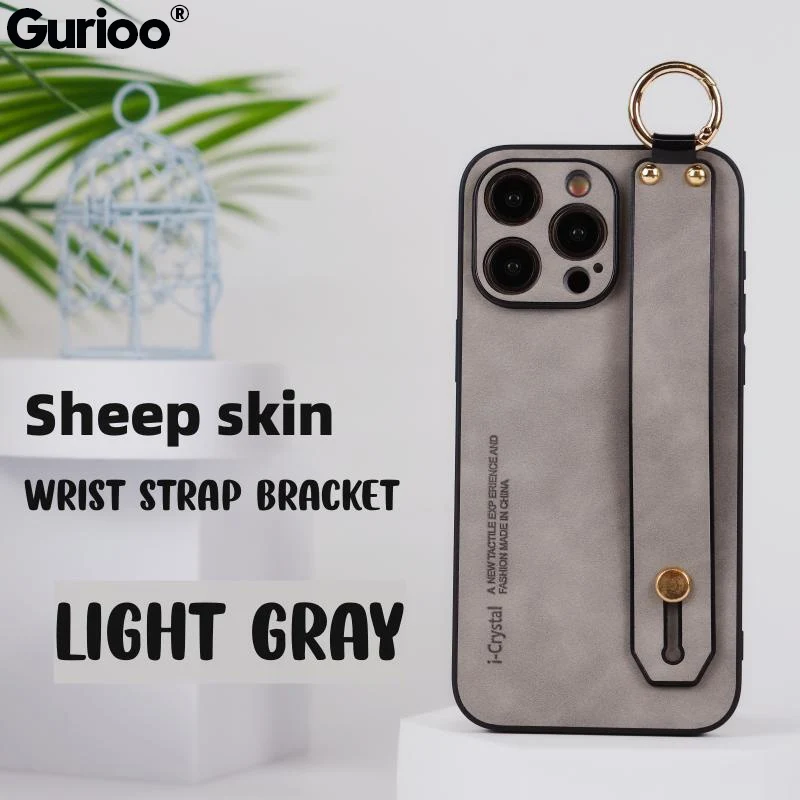 Luxurious Imitation Sheepskin Wrist Strap Phone Case with Stand Holder - Soft Silicone Shockproof Cover