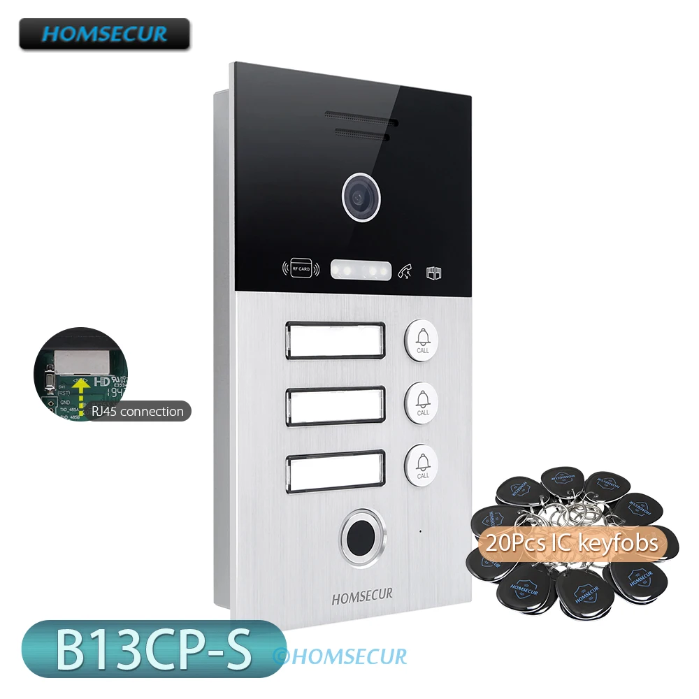 HOMSECUR IP65 PoE Doorbell Camera with 3 Call Buttons Fingerprint