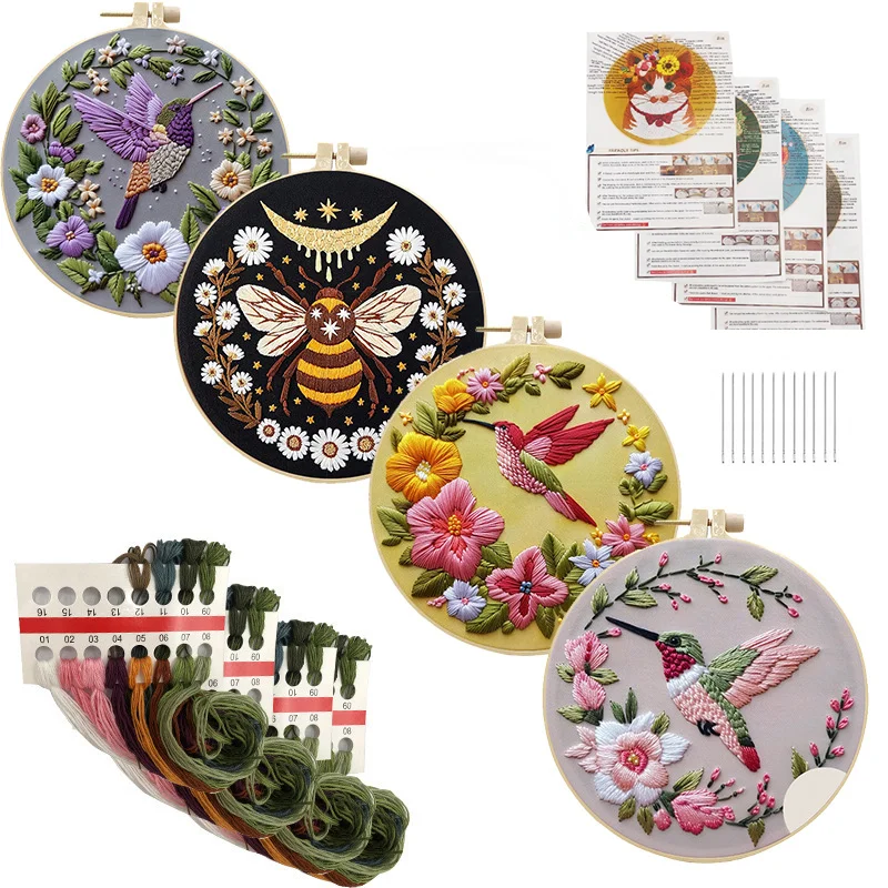 Beginner Embroidery Kit Bird Bee Floral Pattern 3D DIY Handcraft Material Set Novice Crafters DIY Craft Kit