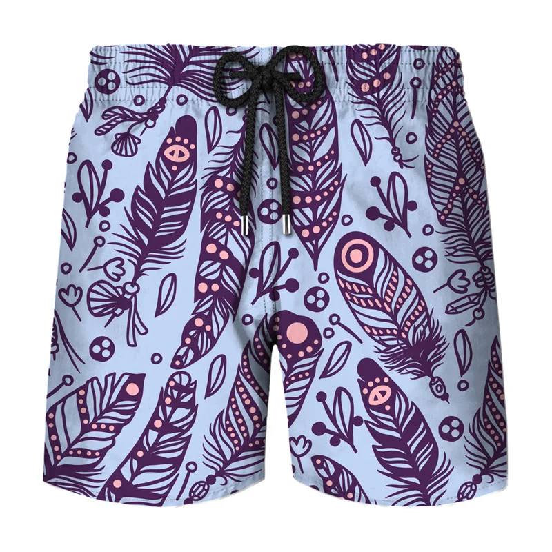

Colorful Feathers Graphic Board Shorts Pants Men Casual Hawaii Beach Shorts Quick Dry Swimsuit 3D Printing Cool Surf Swim Trunks