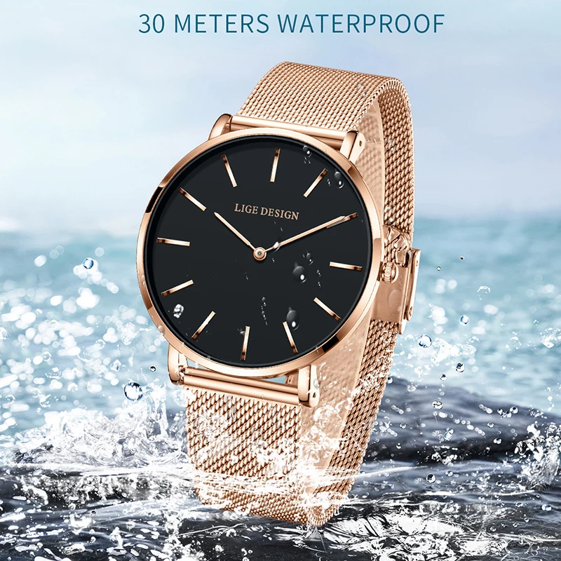 2025 New Women Watch LIGE Top Brand Luxury Ultra Thin Mesh Quartz Watches for Women Fashion Sports Waterproof Watch Ladies