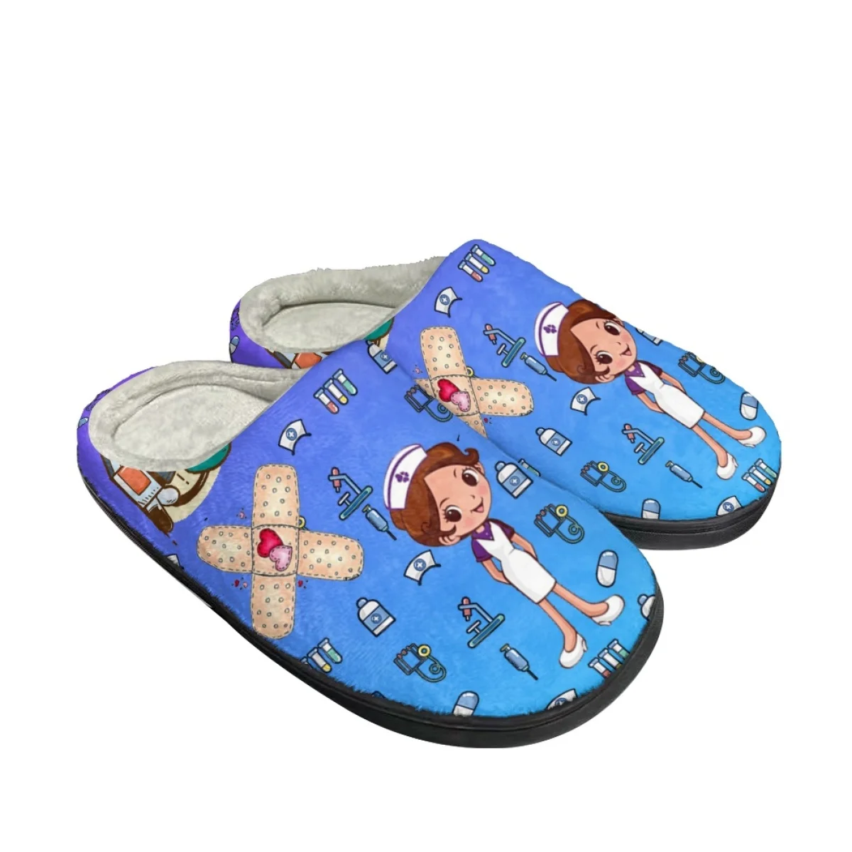 

Nurse Medical Equipment Print Professional Pride Ladies Cotton Slippers Hospital Work Rest Room Soft Flat Sole Comfortable Shoes