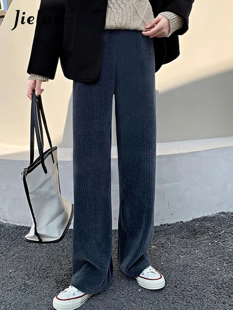 Jielur Winter Solid Color Casual Women's Pants Simple Office Ladies Straight High Waist Loose Chic Fashion Female Wide Leg Pants