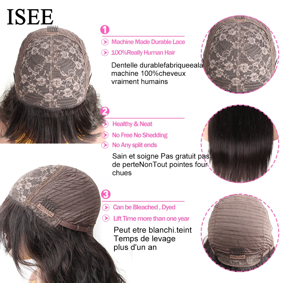 ISEEHAIR Machine Made Sew In Wig Human Hair Straight Wig Malaysian Straight With Bang Natural Color For Women Wigs No Glue