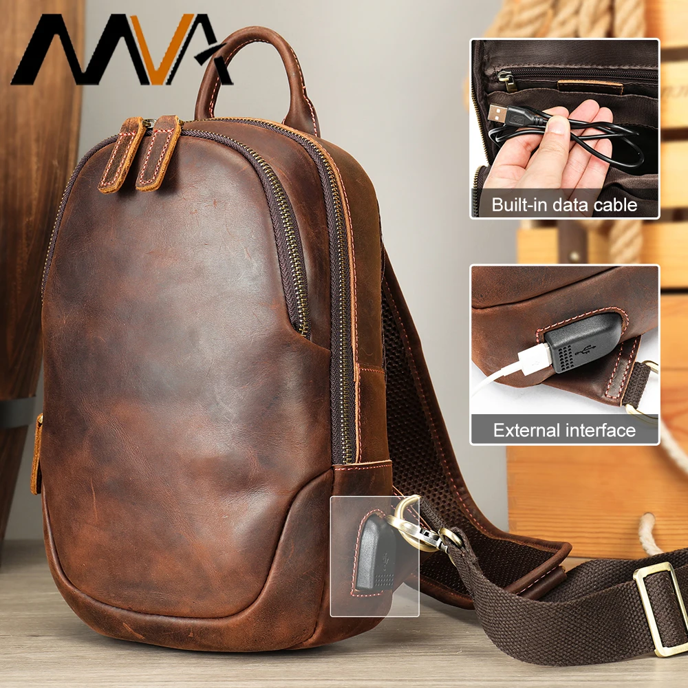 

MVA Casual Sling Bag Men Leather Waterproof Anti-theft Shoulder Backpack Sling Chest Crossbody Bag Backpack Bicycle Sport 6113