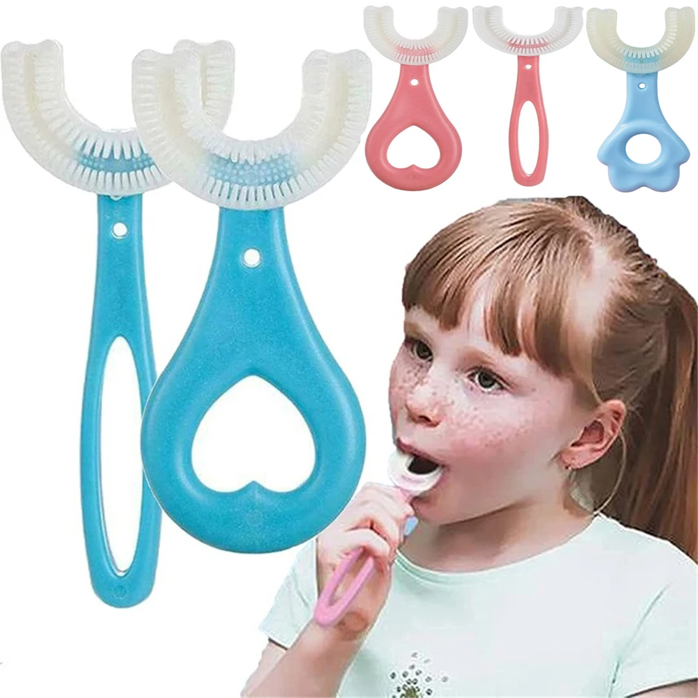 Cepillo de dientes en forma de U para niños, mordedor de silicona, 360 grados, cuidado bucal, limpieza