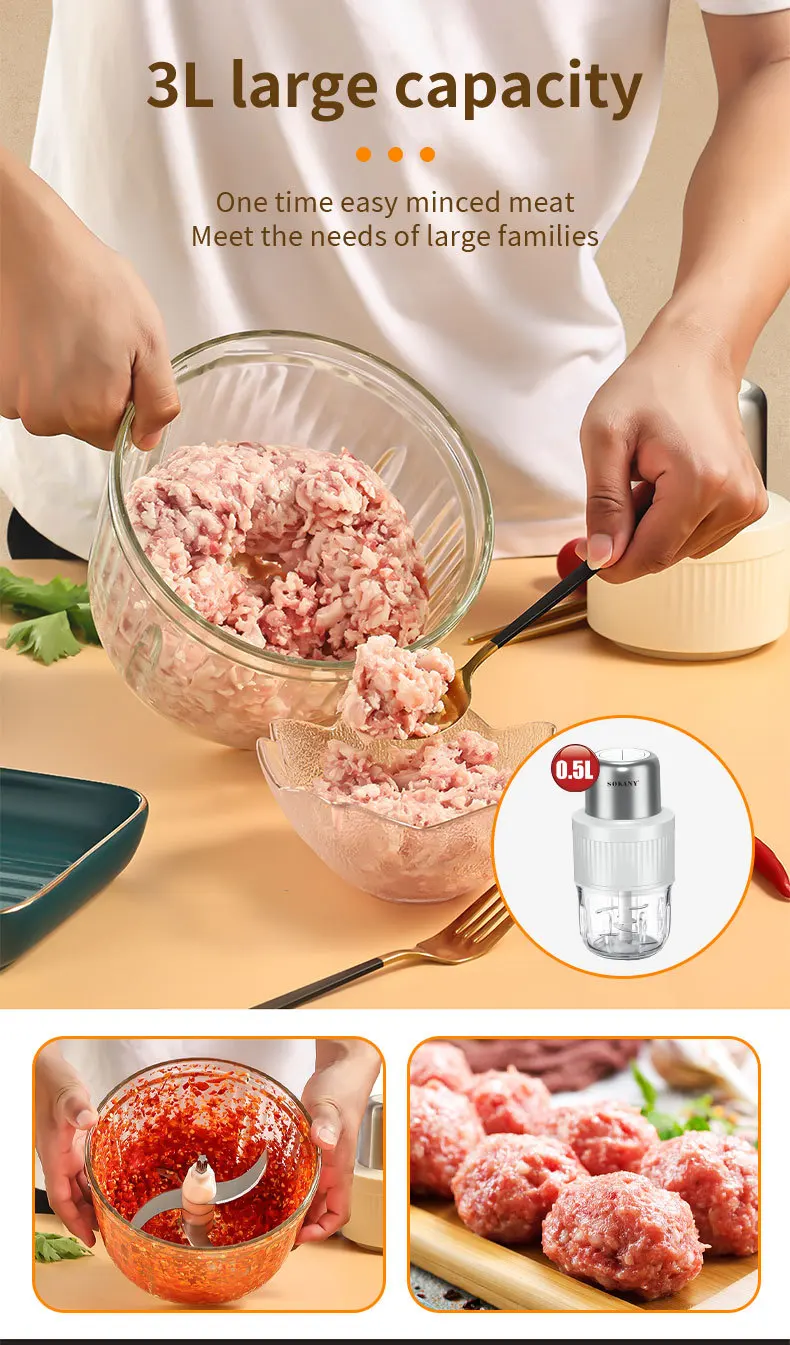 Food Processor, Electric Food Chopper with 2 Glass Bowls , 800W Copper  Motor, for Meat, Vegetables, and Baby Food