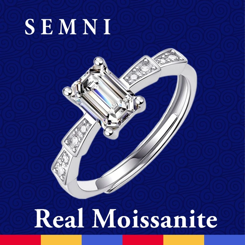 

SEMNI 1.0CT Resizeable Moissanite Ring For Women Emerald Cut Sparkling Lab Diamond 925 Sterling Silver Fine Jewelry Anillos