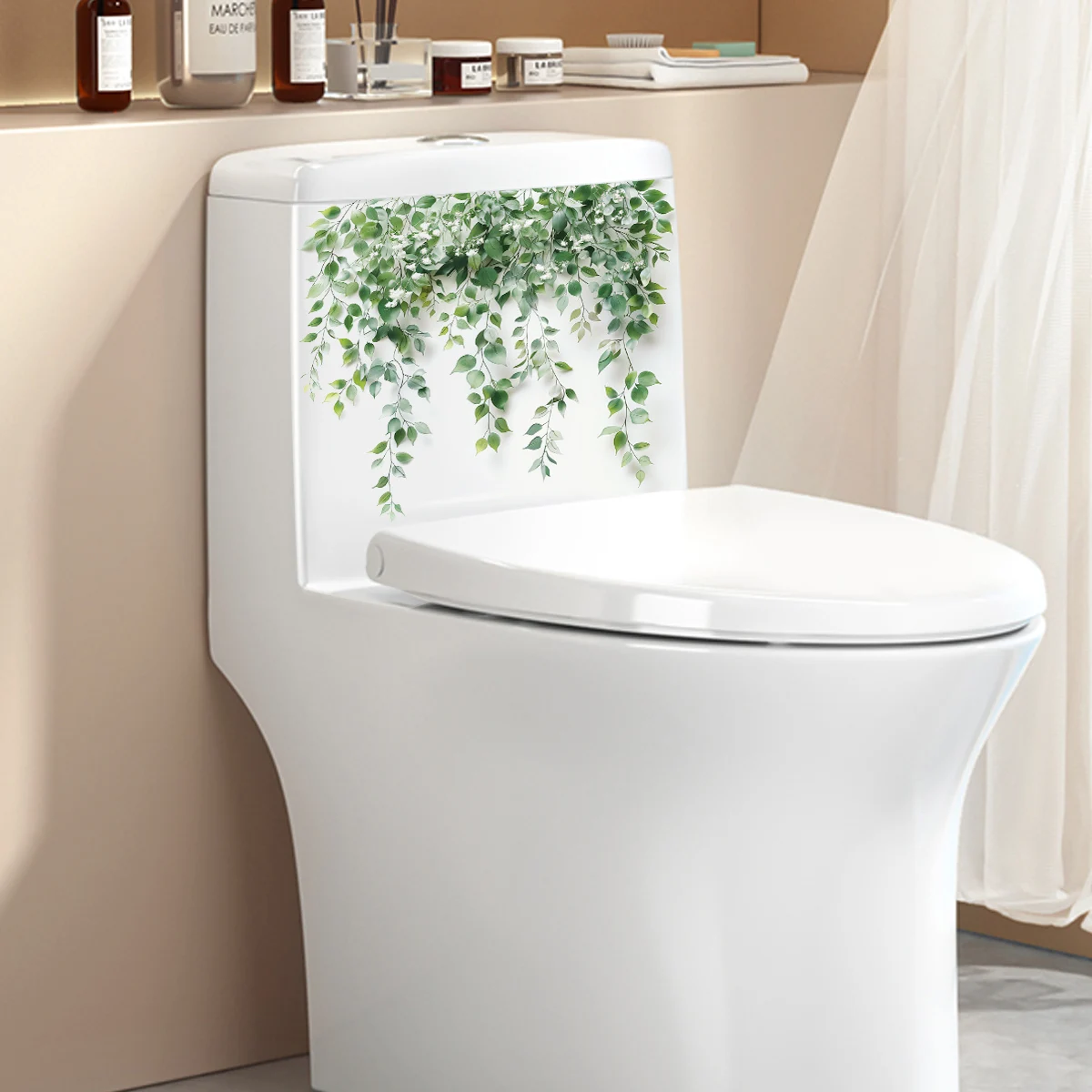 1pc Beautiful Flowers and Leaves Wall Stickers Toilet Stickers Bathroom Decoration Self-Adhesive Waterproof Stickers