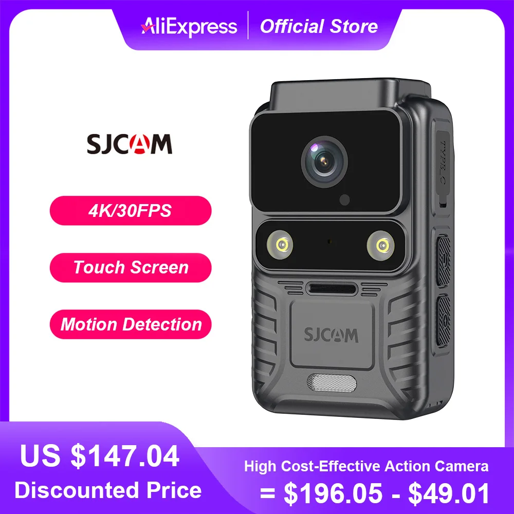 SJCAM A50 Body Camera 4K 30FPS IP65 Waterproof Night Vision Wearable Body-Worn Camera Action Camera Portable Touch Screen