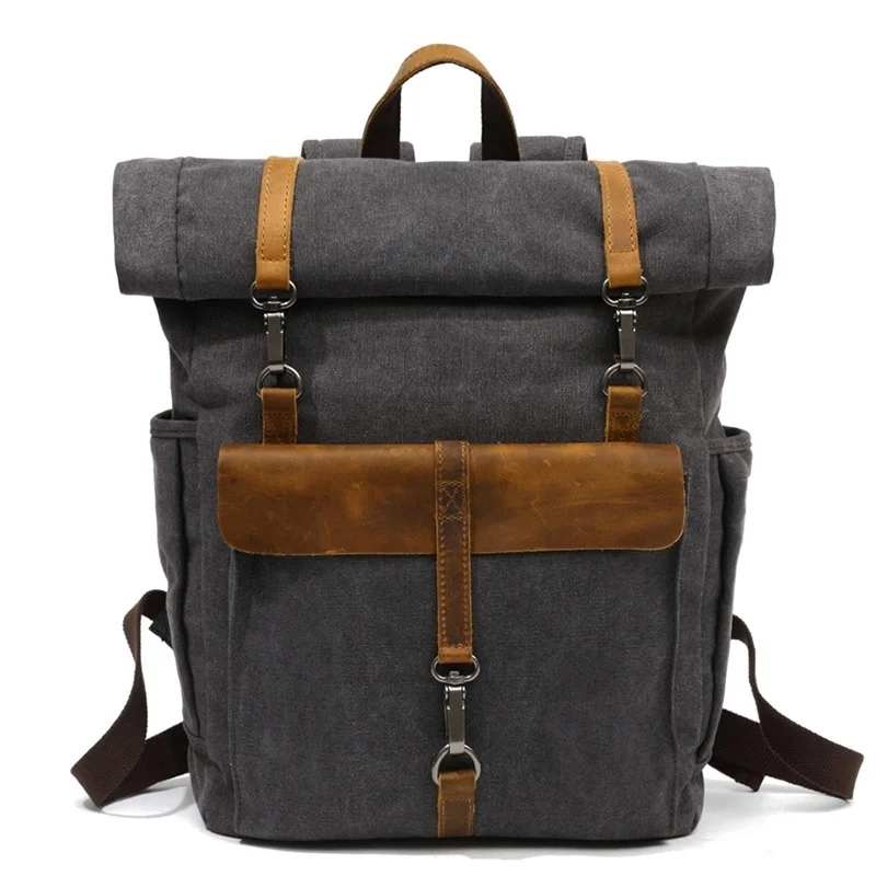 

Europe Fashion Canvas Leather Backpacks 14" Laptop Daypack for Traveling Teenager Back Pack Student Computer Rucksacks