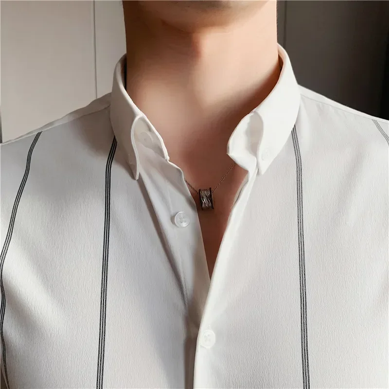 Plus Size 5XL-M High Quality Business Formal Striped Shirts Men Long Sleeve Casual Slim Fit Tuxedo Shirts Social Club Clothing