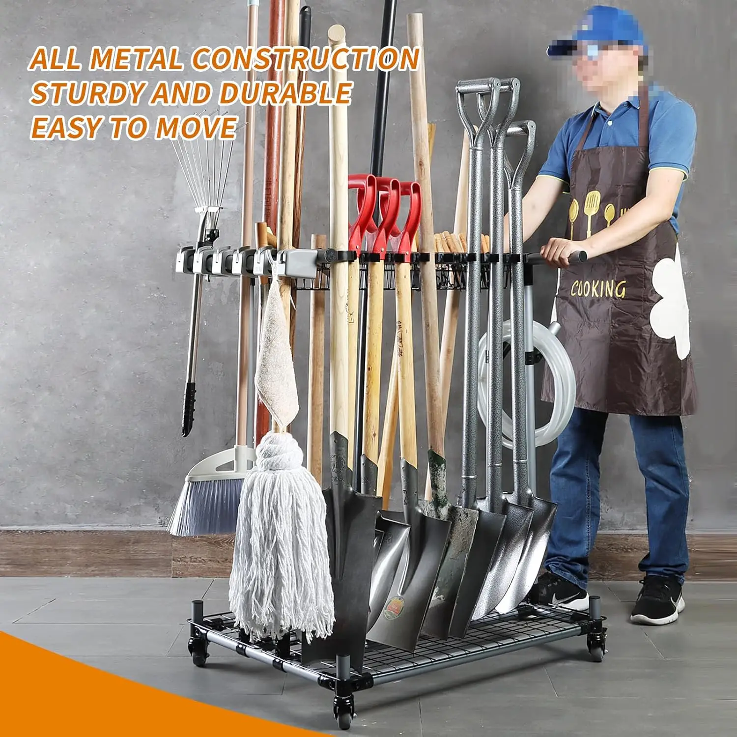 Heavy Duty Garden Tool Organizer Garage Storage Holder Storage Large Long Farming Tools Lawn Tool Metal Rack Shovel and Rake 5