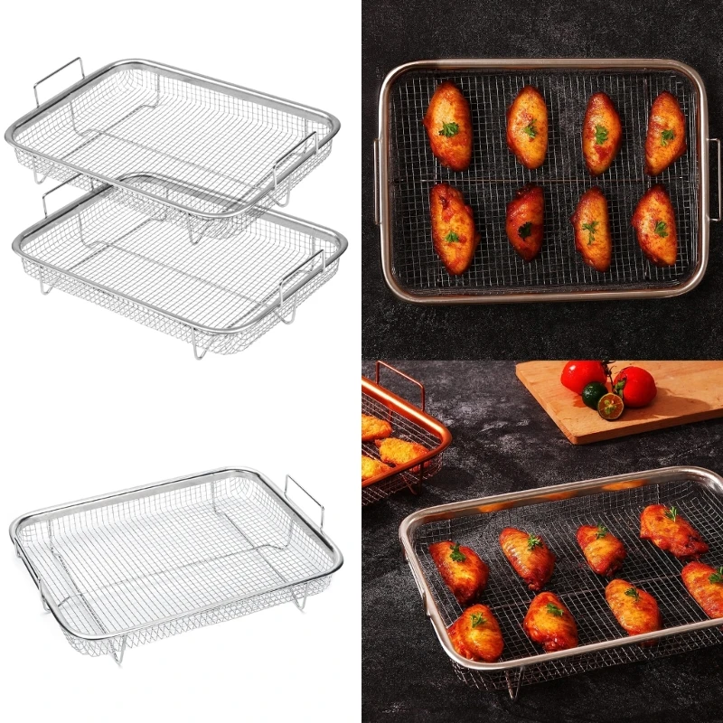 2pc Set Air Fryer Basket For Oven Stainless Steel Crisper Food