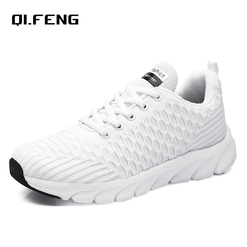 

Лидер продаж, дышащая Белая обувь для пары, спортивная обувь для отдыха и бега, трикотажная удобная женская обувь на все сезоны