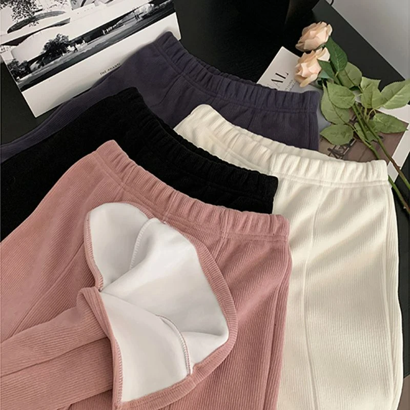 European Cotton Wide Leg Pants for Women's Autumn and Winter New Slimming Plush Thickened Versatile Straight Leg Casual Pants