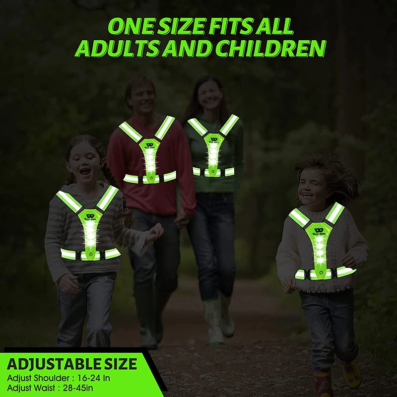 LED Reflective Vest Adjustable USB Rechargeable Lighting Modes