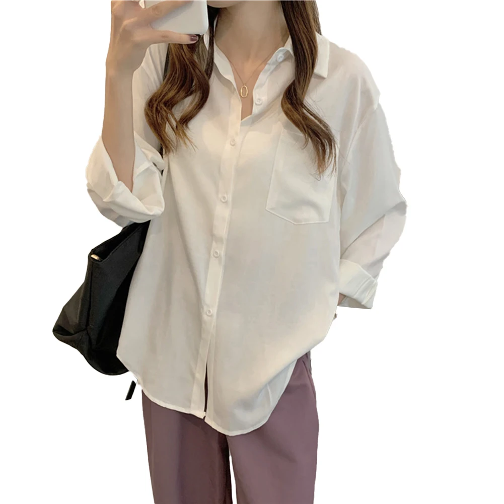 

Рубашка женская Всесезонная Повседневная, микро-эластичная однотонная удобная модная сорочка стандартной длины, Лидер продаж