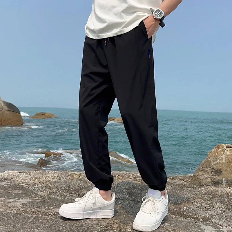 Bloomers Harem Cargo Trousers Solid Color Elastic High Waisted Pockets Casual Men's Clothing Spring Autumn Preppy Style Pants