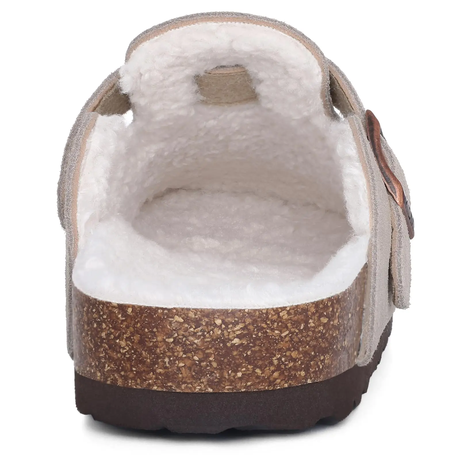 Women's Winter Furry Mules With Adjustable Buckle & Cork Insole_voghion.com