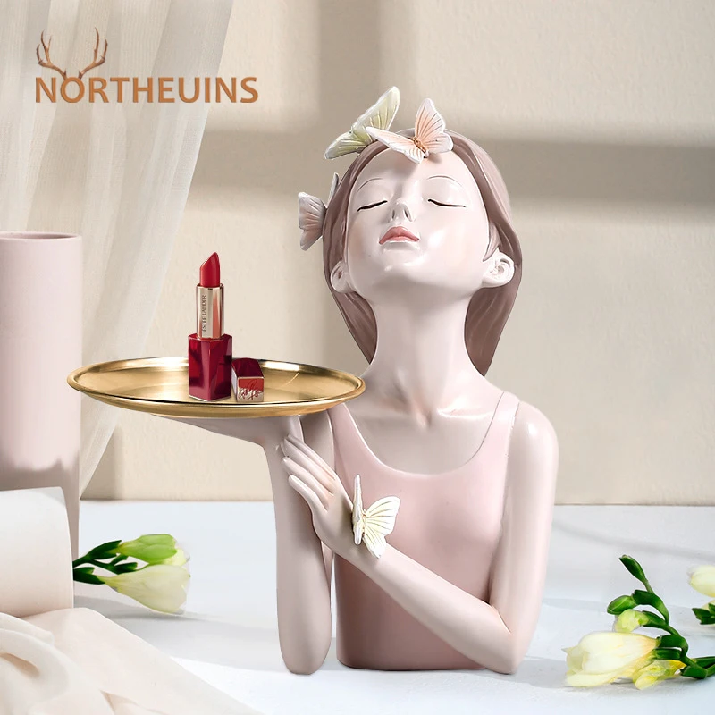 

NORTHEUINS Resin Butterfly Girl Figurines Character Model Art Modern Storage Statues Home Living Room Desktop Decor Objects Item