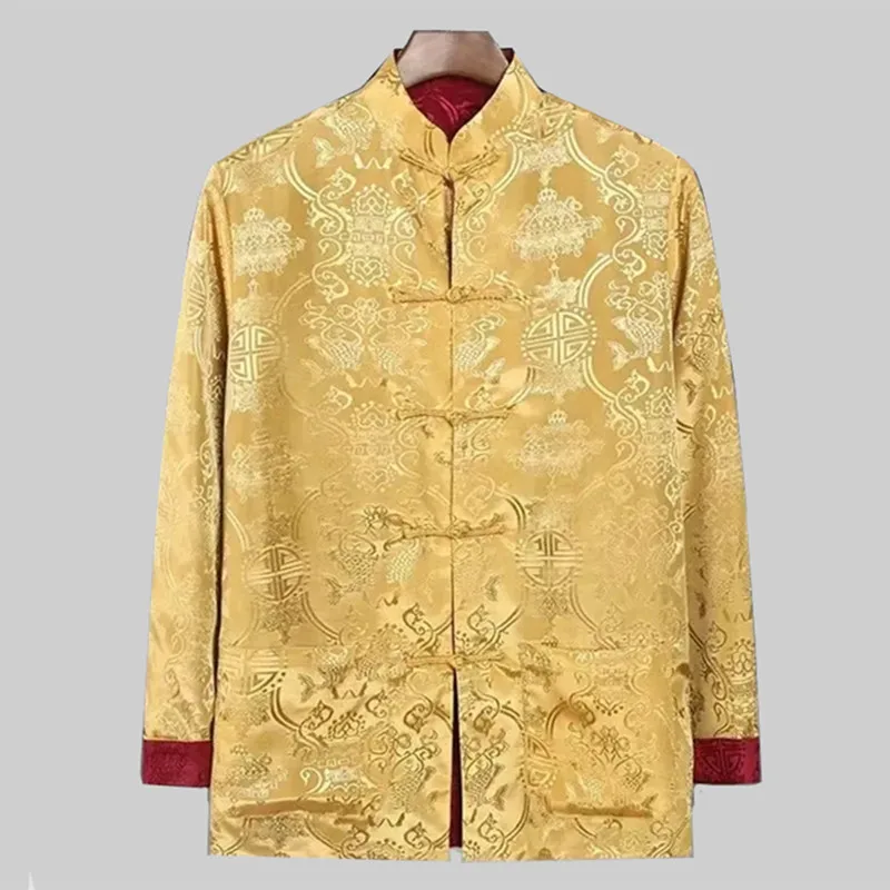 Chinese Traditional Uniform Top Kungfu Shirt for Men Tang Suit Jacket Mens Two On Each Side Towards The Bottom Of The Shirts