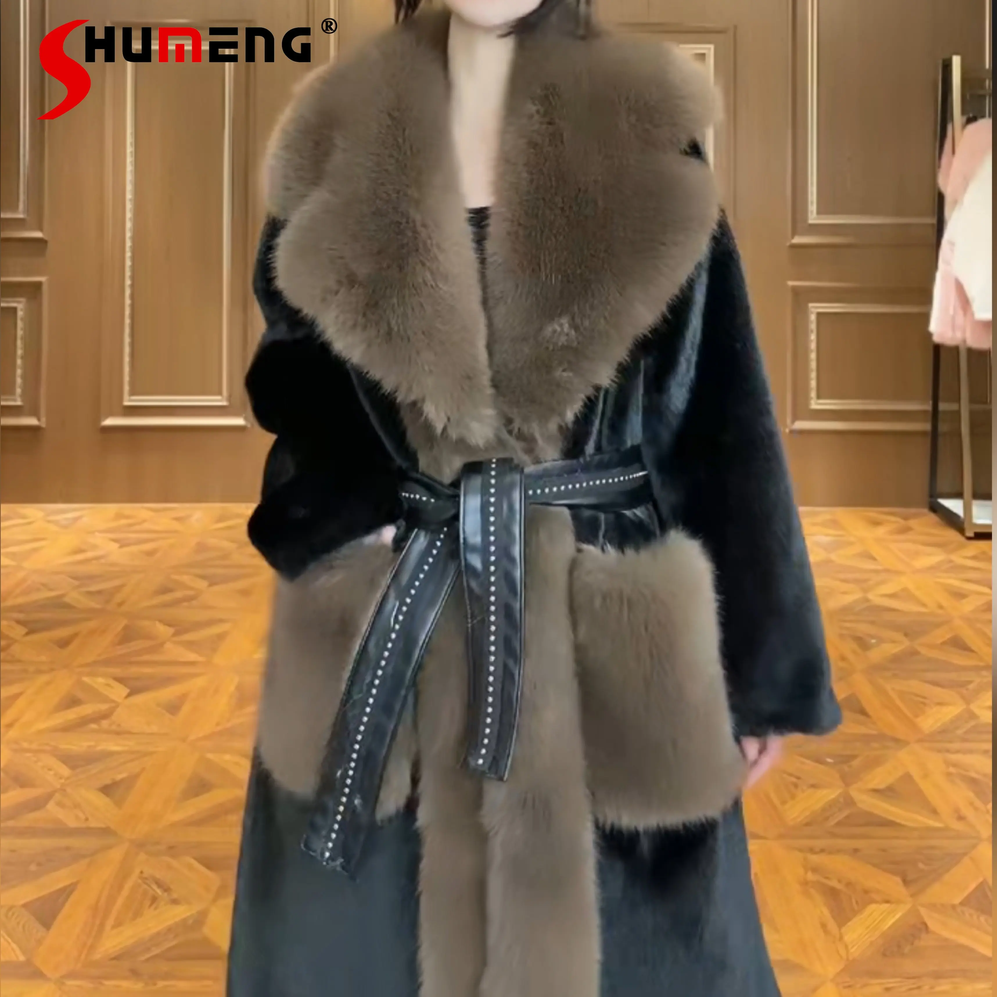 

European New Ladies Fashion Fur Long Sleeve Mink Warm Jacket Women's Elegant Streetwear Casual Trend Patchwork Mid-length Coat