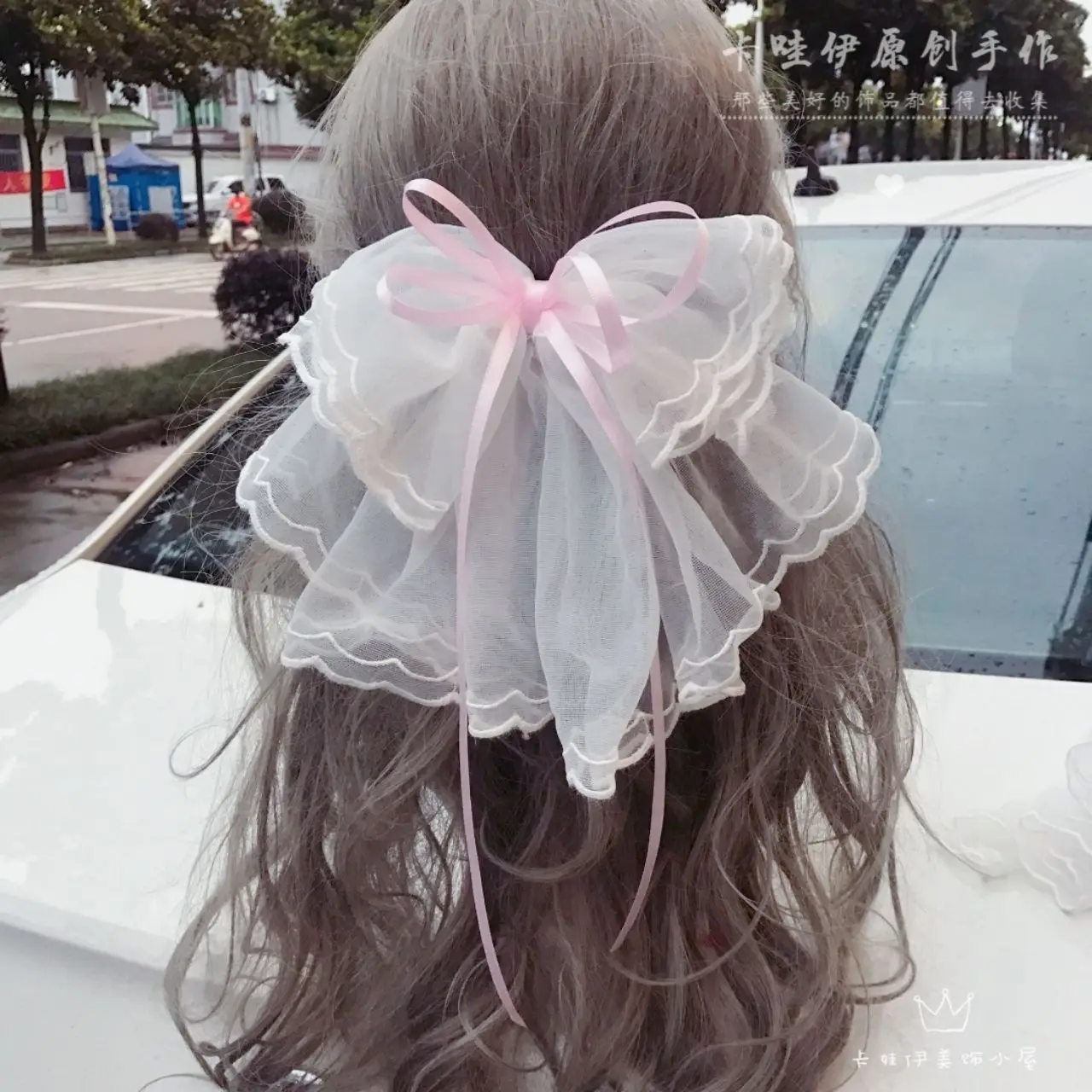 

apanese soft girl Lolita sweet bow hairpin ponytail hairpin female top clip headdress