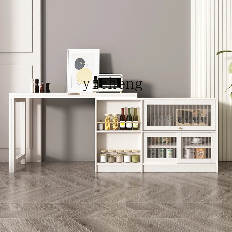 

Tqh Modern Simple Home Foldable Flip Mobile Solid Wood Sideboard Integrated Storage Table Chair