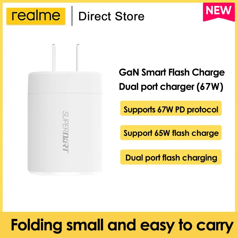 

realme 67W GaN Smart Flash Charge Dual Port Charger Original Power Adapter Type C For EU UK Neo 3 GT 2 Pro Narzo Q3s Charger
