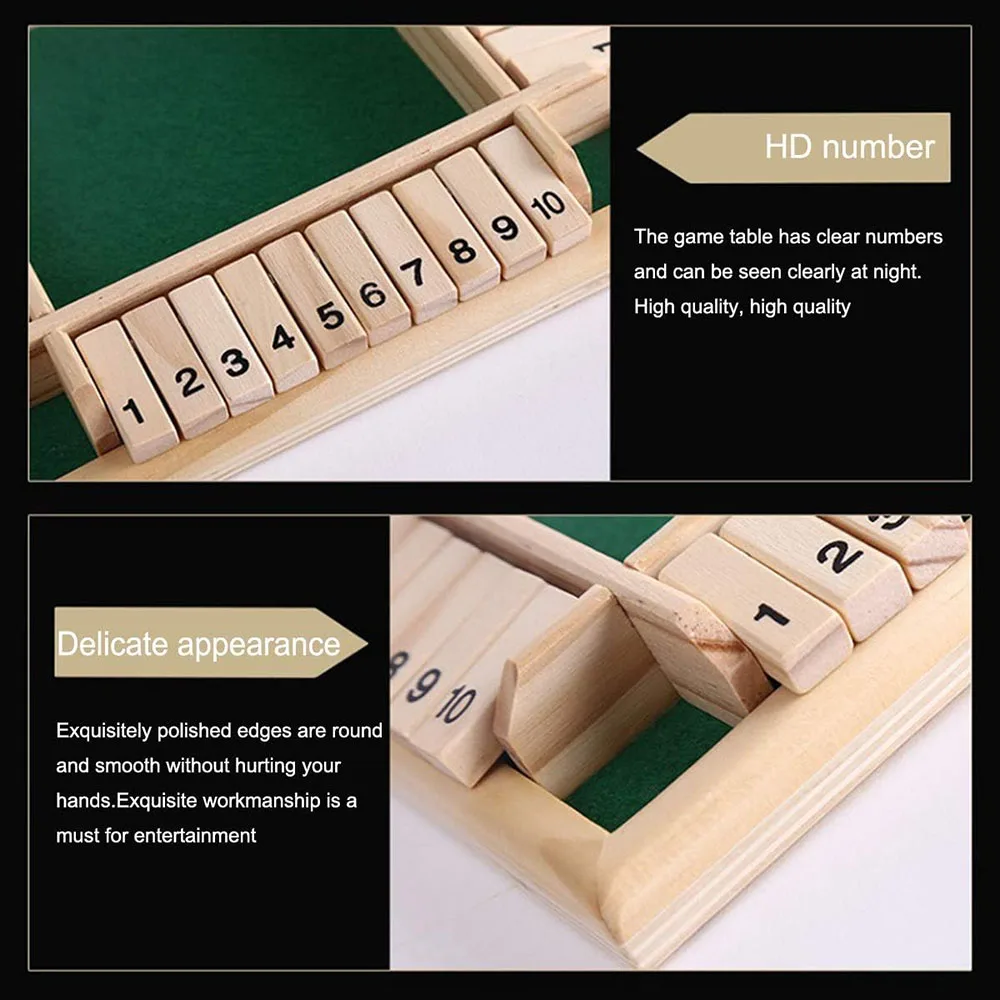 Board Games Shut The Box Dice Game Classic 4 Sided Wooden Board Game Flip 10 Numbers Classic Tabletop Party Entertainment Games