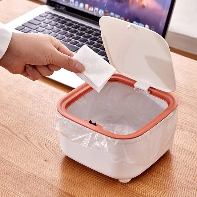 Desktop Trash Can Office Table Pressing Type Waste Bin Plastic Waste Bin Home Garbage Basket Sundry Barrel Small Storage Bucket 5