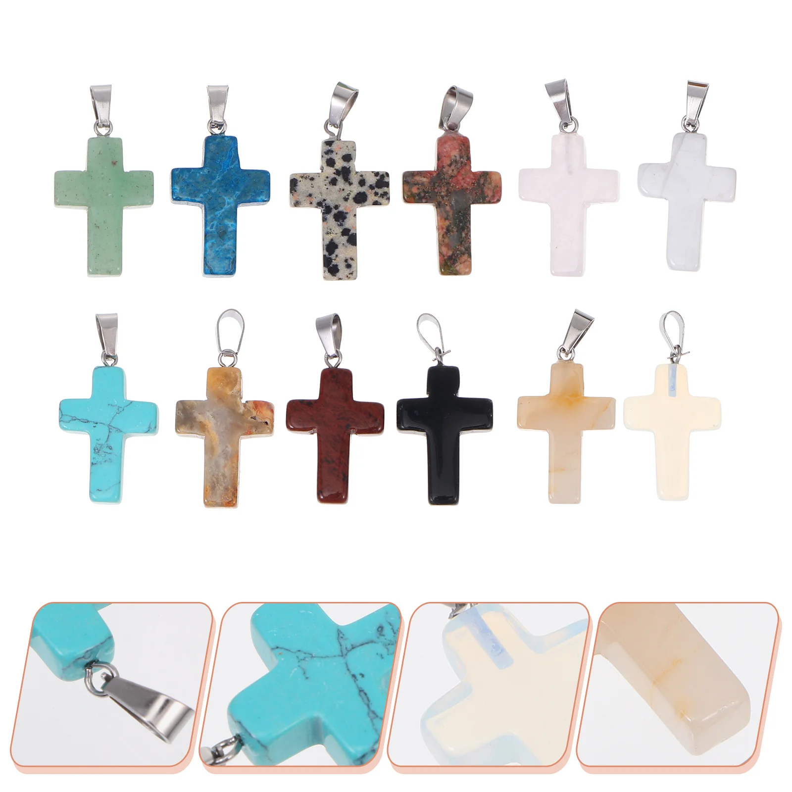 

12 Pcs Pendants Natural Stone Cross Accessories for Jewelry Making Charm Bravets Colorful