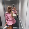 Office Lady Lapel Waist A-line Dress 2025 Fashion Striped Printed Long Sleeved Shirt Dress Casual Button Loose Puff Short Dress 1