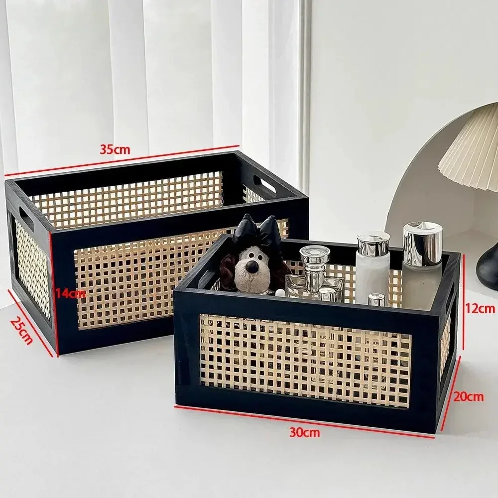 Retro Rattan Solid Wood Storage Box 6