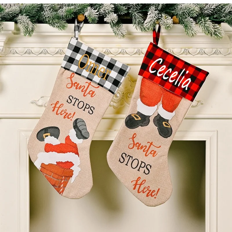 

Personalized Christmas Decorative Socks STOPHERE Checkered Christmas Socks Christmas Decorative Children's Holiday Gift Bag