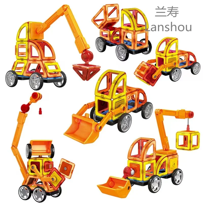 Big Size DIY Magnets Building Blocks Engineering Vehicle Magnetic Blocks Contructor Educational Moc Block Toys Children