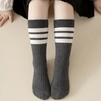 6 Pairs Autumn Winter Children High knee Socks Korean Black White Stripes Style Boys Girls Warm Cotton Socks Kids Sports Socks 4