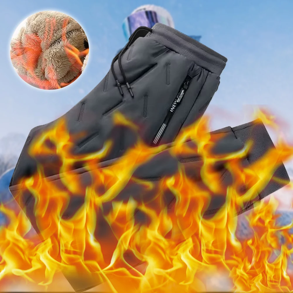 Men Fleece Sweatpants Pant with Zipper Pockets Winter Warm Fleece Sweatpants Track Pants Waterproof for Winter Cycling Training