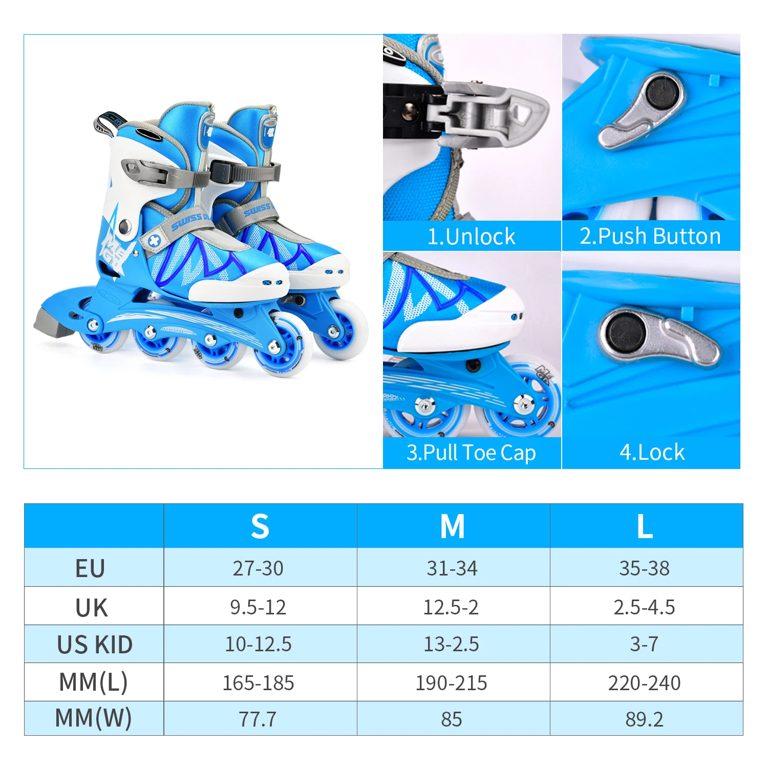 Kids Roller Shoes 4 Sizes Adjustable Roller Skates Flash Wheels For Kids Boys Girls