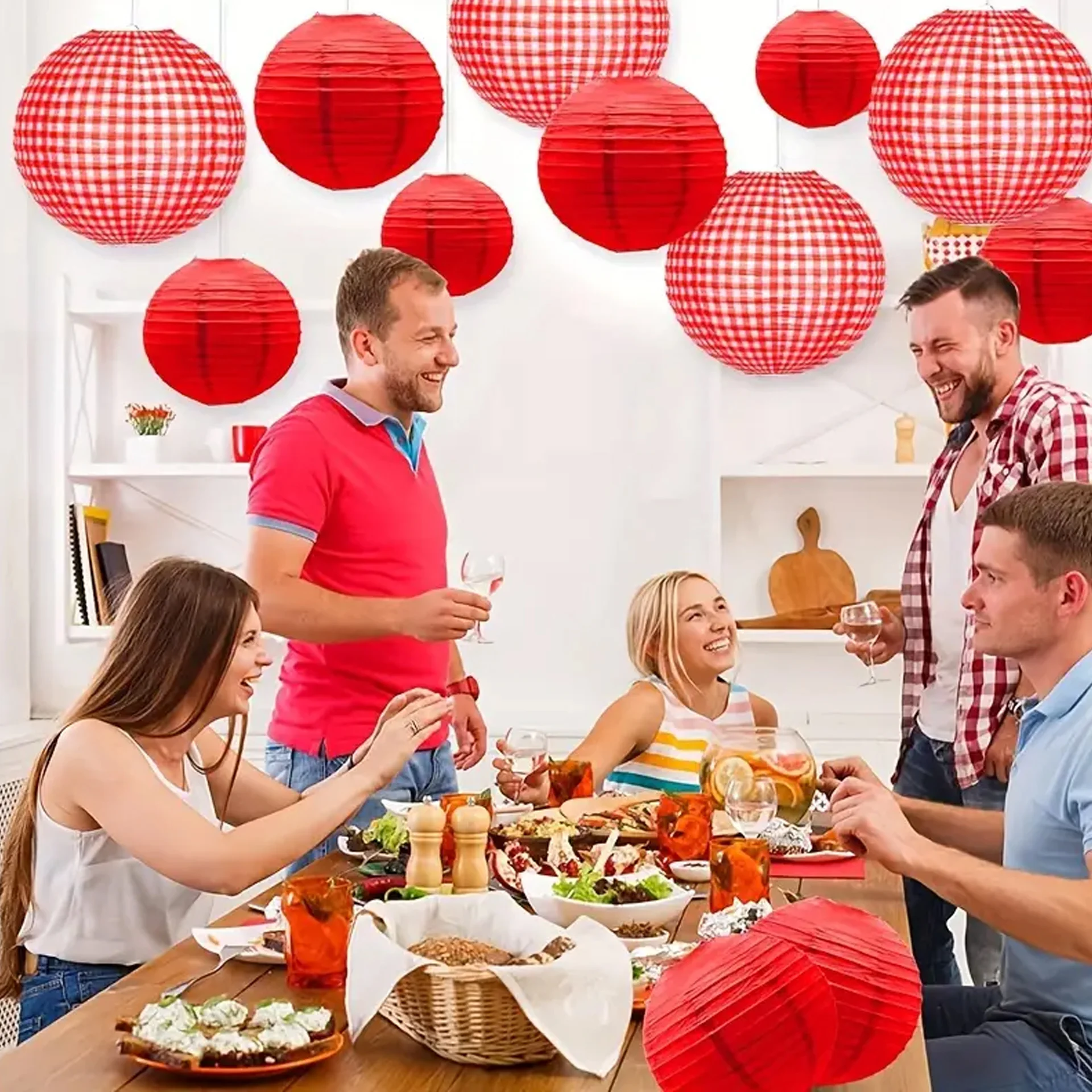 6-teilige Laternen, rote faltbare Papierlaternen, multifunktionale Hängedekorationen, geeignet für Frühlingsfest, Geburtstag, Hochzeitsfeier – Detail 2