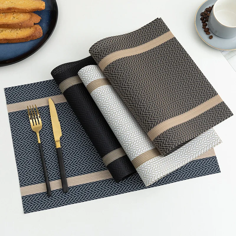 

1 PC Placemat PVC Waterproof Oilproof Insulation Table Mat Gold Line Hotel Restaurant Cafe Western Style