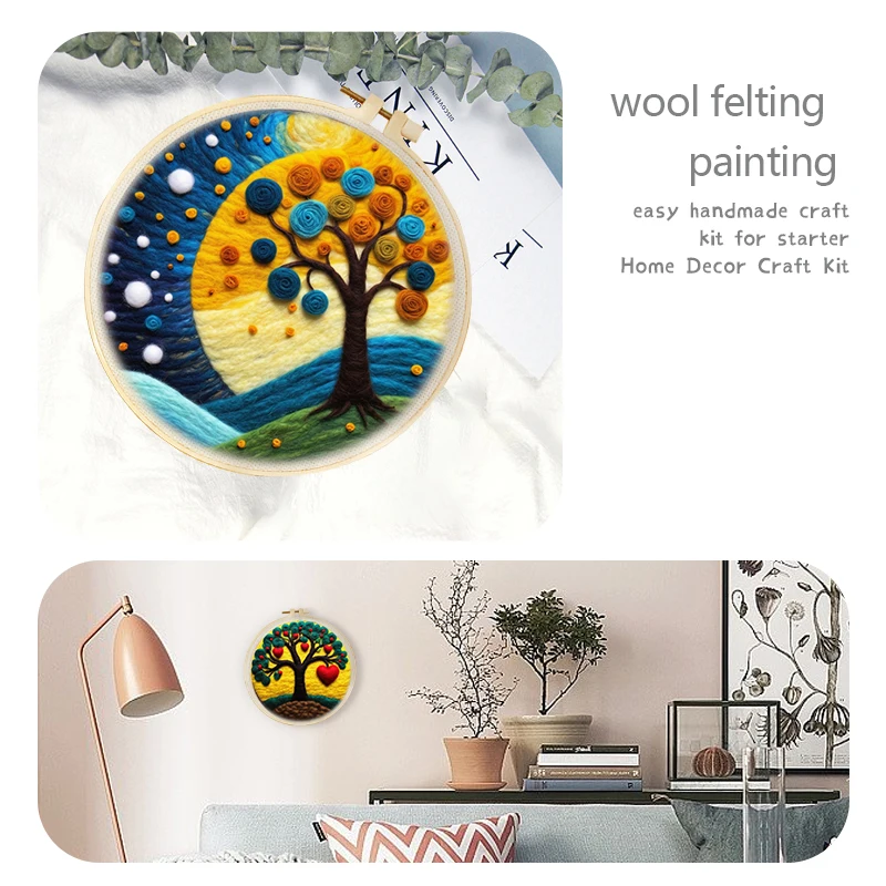 GATYZTORY Wool Needle Felt Set Needle Felting Painting Kit With Frame Abstract Tree Diy Crafts Felt Package For Home Decoration