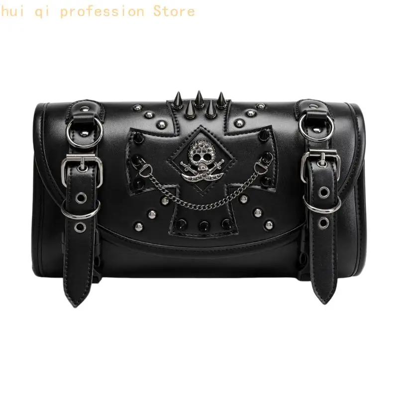 Borsa da manubrio per retrò con design borchiato PU impermeabile e facile installazione adatta per ciclisti H8WE - immagine 5