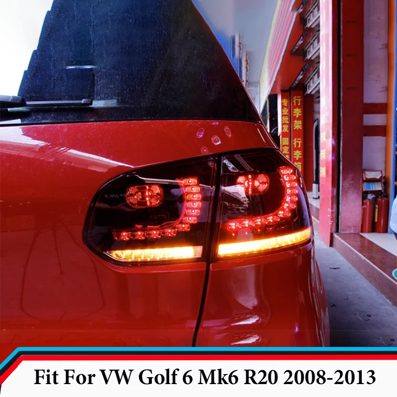 

Fit for VW Golf 6 Mk6 R20 2008 2009 2010 - 2013 Taillight Assembly Modification with Smoked Black LED Running Water Turn Signal